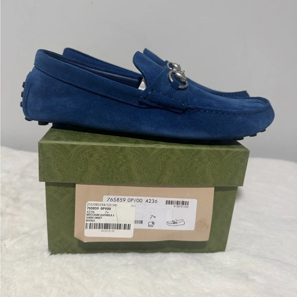 Gucci Men’s Royal Blue Suede Horsebit Loafers